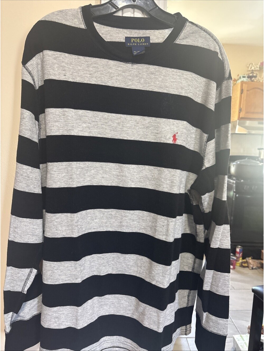 Ralph Lauren Men's XXL 2XL Striped Black And Gray Long Sleeve Sweatshirt